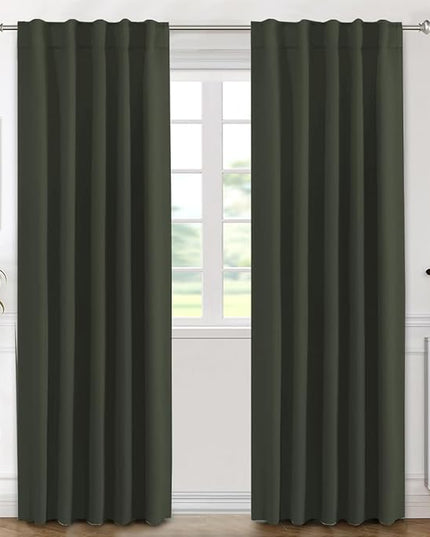 H.VERSAILTEX Blackout Curtains Thermal Insulated Window Treatment Panels Room Darkening Blackout Drapes for Living Room Back Tab/Rod Pocket Bedroom Draperies (2 Panels, Olive, 42 x 84 Inch)