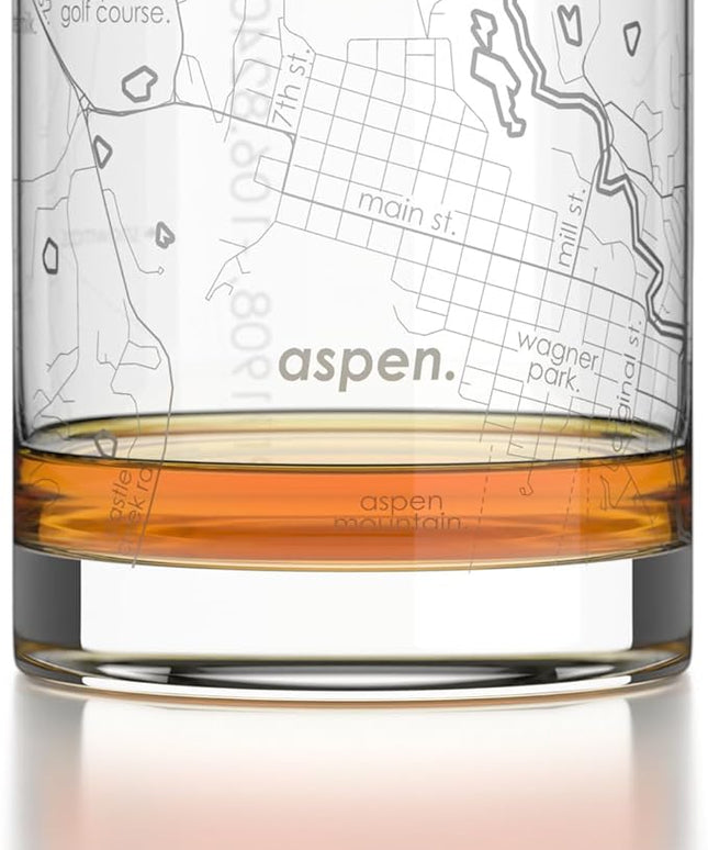 Well Told Engraved Aspen Colorado Map Rocks Glass, Old Fashioned Glassware (11 oz, Clear) Etched Bourbon Tumbler, Gifts For Whiskey Lovers
