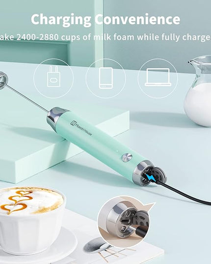 Maestri House Rechargeable Milk Frother with Stand, LunaFro Handheld Electric Foam Maker Waterproof Detachable Stainless Steel Whisk Drink Mixer Foamer for Lattes, Cappuccino