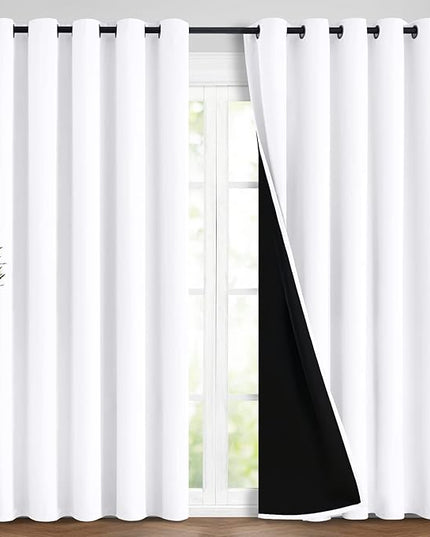 Yakamok Full Blackout Curtains 84 Inches Long,Blackout Curtain Panels for Bedroom, 2 Thick Layers Grommet Top Thermal Insulated Drapes with Black Liner for Living Room(62Wx84L, Pure White, 2 Panels)