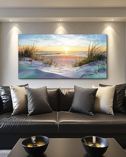 hyidecorart Canvas Wall Art For Living Room Large Size Decor Bedroom Blue Ocean Beach Landscape Paintings Poster Prints Artwork Office Decorations Seascape Pictures Modern Home Works