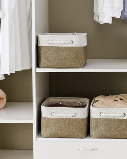 TheWarmHome Storage Basket for Shelves - 1 Pack 14x10x6.7 inch Collapsible Storage Bins Storage Boxes for Organizing for Laundry Closet Gift Cloth Nursery (Whiet & Khaki)