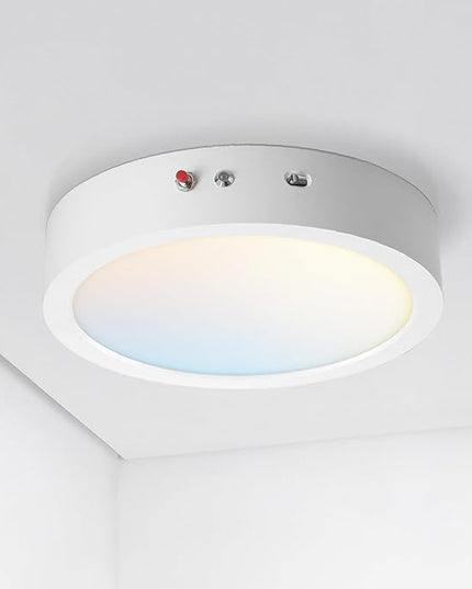 ASD LED 9" Round Flush Mount Ceiling Light Fixture, Low Profile Surface Lighting | 5CCT, Dimmable, Battery Backup, ETL Listed | 18W 1600LM 2700-6000K 120V | Kitchen, Bedroom, Hallway Lamp | White