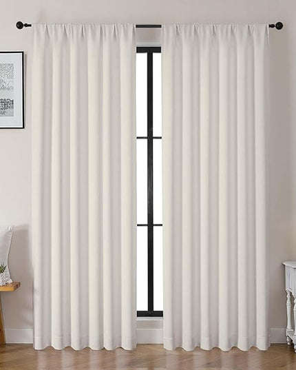 Gwine Natural Blackout Curtains for Bedroom 84 inches Long 2 Panels Set, Solid Noise Reducing Thermal Insulated Blackout Curtains for Living Room with Rod Pocket, Each 50" Wx84 L
