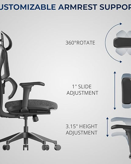 Ergonomic Office Chair – Computer Chair with Divided Tilted Back, Adjustable Armrests & Soft Seat – Holds Up to 290bs (Gray)