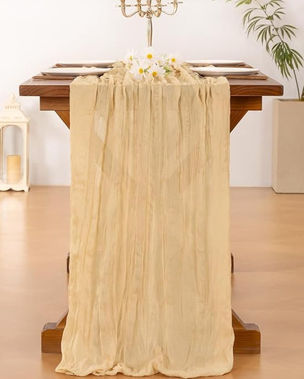Socomi Gold Champagne Cheesecloth Table Runner Christmas Boho Rustic Gauze 120 inch 10FT Cheese Cloth Runner for Wedding Party Baby Shower Birthday Home Decor Holiday Decorations