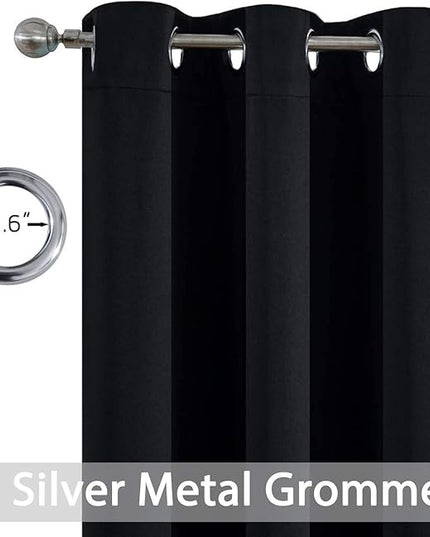 Yakamok Blackout Curtains Room Darkening Thermal Insulated Grommet top Window Curtains for Living Room, 52 x 108 Inch, Black, Set of 2