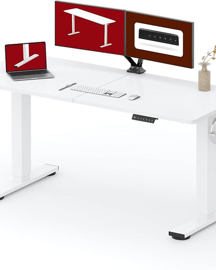 SANODESK Standing Desk Height Adjustable Electric Stand up Desk 63x24 Inches Sit Stand Home Office with Splice Board, White Frame/White Top