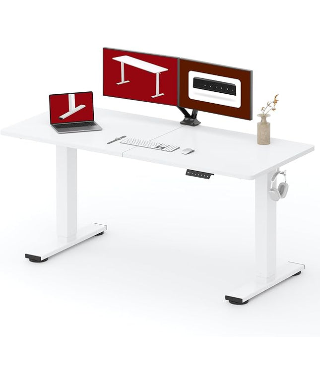 SANODESK Standing Desk Height Adjustable Electric Stand up Desk 63x24 Inches Sit Stand Home Office with Splice Board, White Frame/White Top