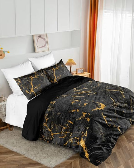 Luxury Black and Golden Marbling Duvet Cover Set Bedding Set with Pillowcases Modern Black Comforter-Cover Bed Set Queen Size