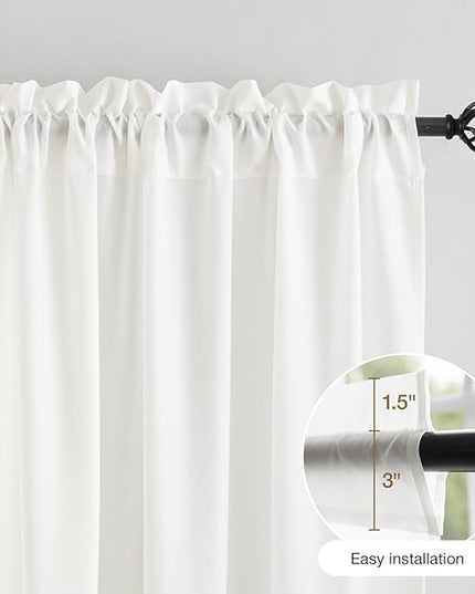 Anmao Non-See-Through Off White Privacy Semi Sheer Curtains for Living Room 96 Inch Length 2 Panels Set, Light Filtering That Let Light in Rod Pocket Window Drapes for Bedroom, 52W x 96L, Ivory White