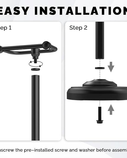 Black Toilet Paper Holder Stand, Matte Black Toilet Paper Holder Free Standing, Post Pivoting Design & Stable Weighted Base SUS304 Stainless Steel for Bathroom(Mega Roll)