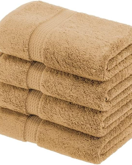 Superior Egyptian Cotton Pile Hand Towel Set of 4, Ultra Soft Luxury Towels, Thick Plush Essentials, Absorbent Heavyweight, Guest Bath, Hotel, Spa, Home Bathroom, Shower Basics, Toast