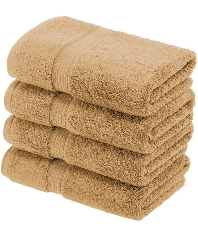 Superior Egyptian Cotton Pile Hand Towel Set of 4, Ultra Soft Luxury Towels, Thick Plush Essentials, Absorbent Heavyweight, Guest Bath, Hotel, Spa, Home Bathroom, Shower Basics, Toast