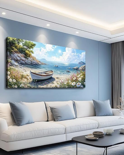 ZUITINGHUA Canvas Wall Art For Living Room Wall Decor For Bedroom Office Wall Decoration Seaside Boat Landscape Painting Farmhouse Pictures Artwork Room Aesthetic Home Decor 20x40 In