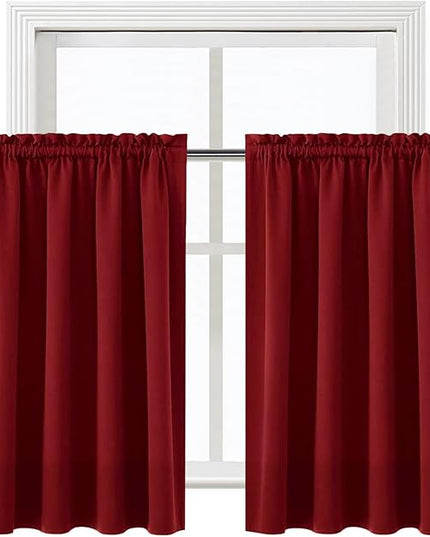 DWCN Blackout Curtains for Living Room Thermal Insulated, Energy Saving & Noise Reducing Bedroom Curtains, Amaranth Red, W 52x L 36 Inch, Set of 2 Rod Pocket Curtain Panels