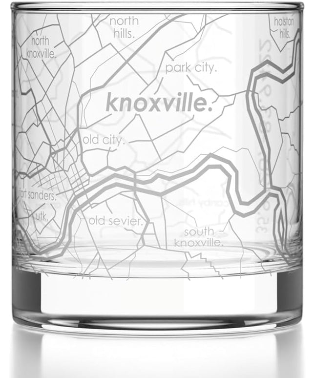 Well Told Engraved Knoxville Tennessee Map Rocks Glass, Old Fashioned Glassware (11 oz, Clear) Etched Bourbon Tumbler, Gifts For Whiskey Lovers
