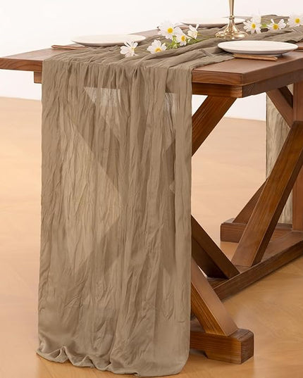Socomi 15pcs Nude Brown Cheesecloth Table Runner Christmas Boho Rustic Gauze 120 inch 10FT Cheese Cloth Runner for Wedding Party Baby Shower Birthday Home Decor Holiday Decorations