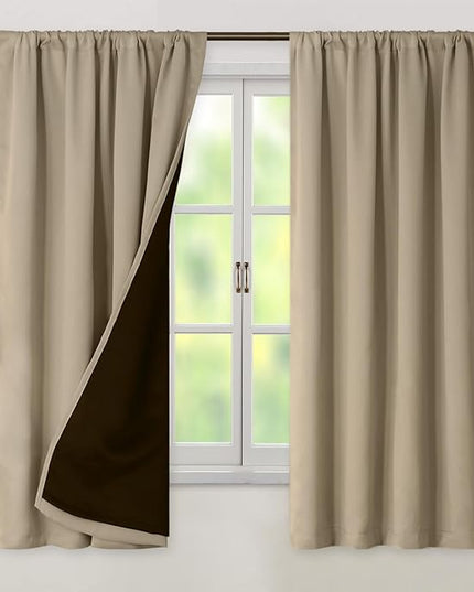 BGment 100% Blackout Curtains for Bedroom 63 Inch Length 2 Panels, Thermal Insulated Room Darkening Curtains Rod Pocket Soundproof Bedroom Living Room Window Curtains, Sand, Each 42 Inch Wide