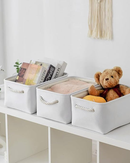 TheWarmHome Decorative Basket for Organizing - Medium-1Pack 13.8L*9.8W*6.7H Rectangular Fabric Storage Bin Organizer Basket with Handles for Clothes (White)