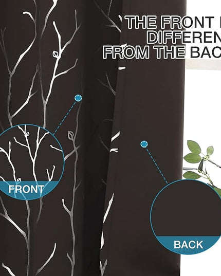 BUHUA Blackout Curtains Tree Branches Design Window Curtains 84 Inches Long 2 Panels Grommet Thermal Insulated Darkening Curtains for Bedroom 52W x 84L Brown