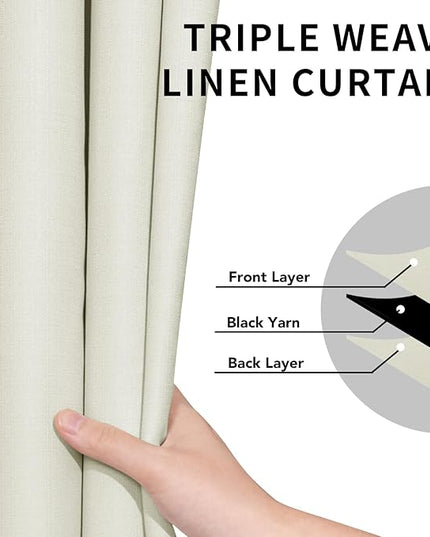 Easy-Going Linen Look Blackout Curtain Grommet Window Curtain Drapes for Bedroom, Living Room Thermal Insulated Room Darkening (2 Panels, 52x84 inch, Ivory)