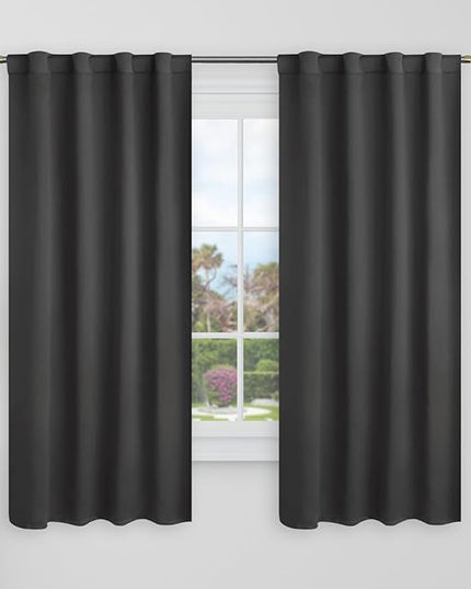 BGment Dark Grey Blackout Curtains 60 Inches Long for Bedroom - 34 x 60 inch Curtains Panels Rod Pocket and Back Tab Thermal Insulated Room Darkening Drapes for Kids Room, 2 Window Panels Set