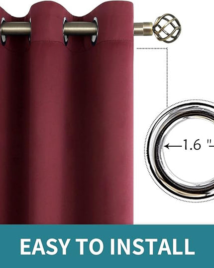 BGment Blackout Curtains for Living Room - Grommet Thermal Insulated Room Darkening Curtains for Bedroom, 2 Panels of 52 x 95 Inch, Burgundy