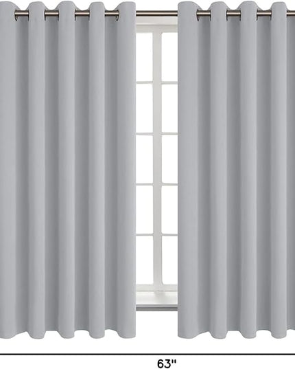 BGment Room Darkening Curtains 63 Inches Long - Grommet Thermal Insulated Drapes Window Treatment Curtains for Bedroom, 2 Panels, 70 x 63 Inch, Light Grey