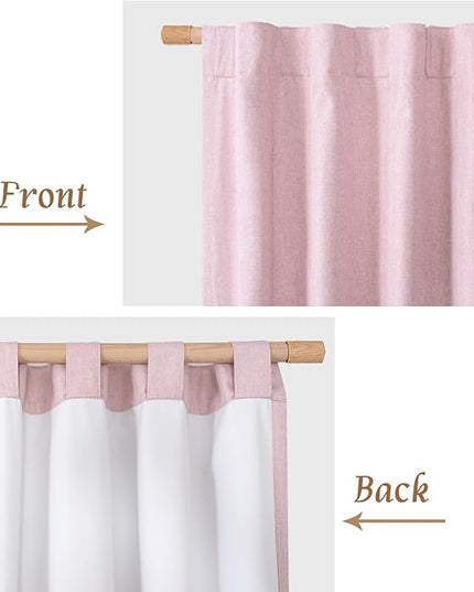 LAMIT Full Blackout Window Curtains for Baby Girl Bedroom, 54 Inches Thermal Farmhouse Curtains Back Tab and Rod Pocket Privacy Protected Panels with White Liner, 2 Panels, 52 x 54 Inch, Pink