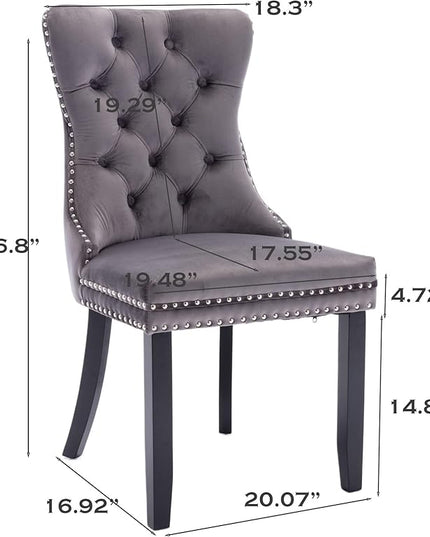 SoarFlash Velvet Dining Chairs Set of 4, Tall Back Side Chair, Modern Upholstered High-end Tufted Side Chair with Button Back Ring, Solid Wood Legs (Gray)