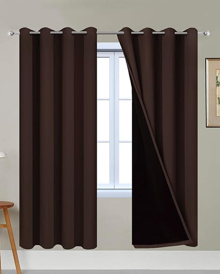 Yakamok Blackout Curtains 72 Inches Long,Blackout Curtain Panels for Bedroom, 2 Thick Layers Grommet Top Thermal Insulated Drapes with Black Liner for Living Room(52Wx72L, Chocolate Brown, 2 Panels)