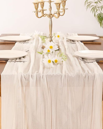 Socomi 3pcs Ivory White Cheesecloth Table Runner Christmas Boho Rustic Gauze 120 inch 10FT Cheese Cloth Runner for Wedding Party Baby Shower Birthday Home Decor Holiday Decorations
