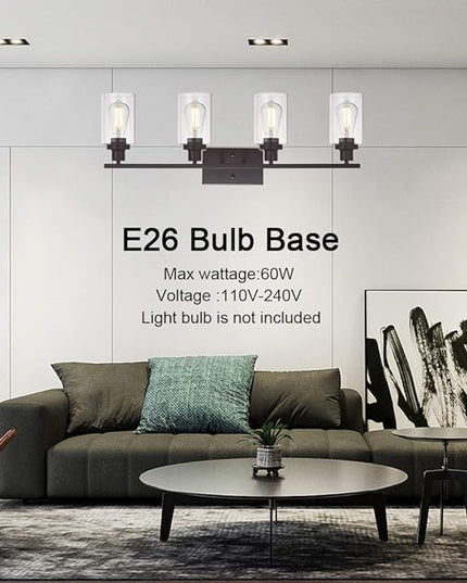 MELUCEE 4 Lights Wall Sconce Lighting Oil Rubbed Bronze Finished with Clear Glass, Bathroom Vanity Light Fixtures Wall Lights Bedroom Porch Kitchen Living Room (Patent No.: US D963914 S)