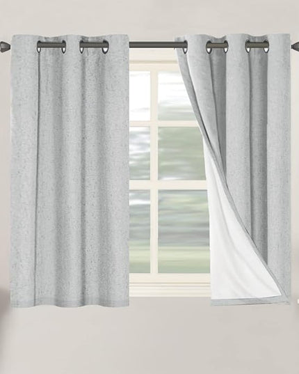 H.VERSAILTEX 100% Blackout Curtains for Bedroom Thermal Insulated Linen Textured Curtains Heat and Full Light Blocking Drapes Living Room Curtains 2 Panel Sets, 42x45 Inch, Glacier Gray