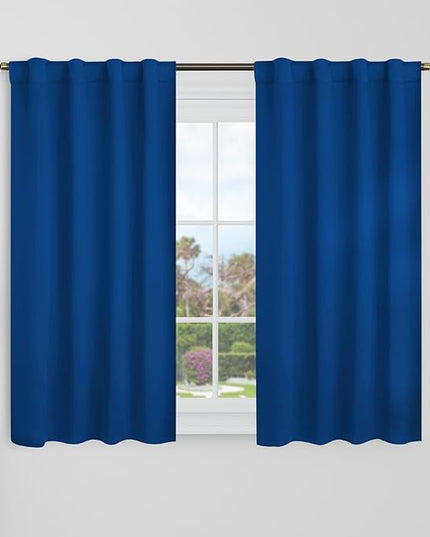 BGment 40 Inch Length Blackout Curtains for Cafe - 38 x 40 inch Short Window Curtains Rod Pocket and Back Tab Thermal Insulated Room Darkening Curtains for Kitchen Bathroom, 2 Panels, Classic Blue