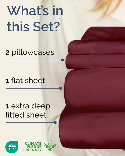 Extra Deep Twin XL Sheet Set - 4 Piece Breathable & Cooling Sheets - Hotel Luxury Bed Sheets Set - Easy & Secure Fit - Soft, Wrinkle Free & Comfy Sheets Set - Burgundy Sheet Set w/Extra Deep Pockets