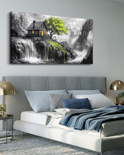ERQINHUA Black And White Wall Painting Canvas Wall Art For Living Room Wall Decor For Bedroom Office Decoration Green Tree Landscape Pictures Artwork Modern Inspiration Posters Home Decor 20"X40"