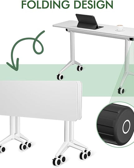 12Pack Folding Conference Table with Wheels & Flip Top -55 Inches Commercial Mobile Meeting Table for Office, Training Seminar, Home Use -Space Saving Design, Easy Folding Classroom Table﻿
