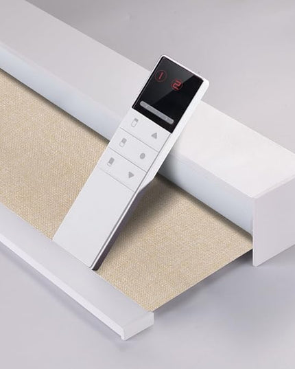ZSHINE Motorized Blackout Roller Blinds Customize Width Remote Control Wireless and Rechargeable Roller Shades for, Home, Office, Hotel, Restaurant and Cinema(82067C)