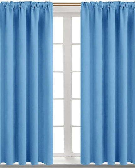 BGment Rod Pocket and Back Tab Curtains for Bedroom - Thermal Insulated Room Darkening Curtains for Living Room, 2 Window Curtain Panels (38 x 45 Inch, Sky Blue)