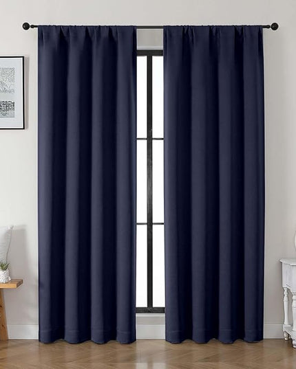 Gwine Navy Blue Blackout Curtains for Bedroom 84 inches Long 2 Panels Set, Solid Noise Reducing Thermal Insulated Blackout Curtains for Living Room with Rod Pocket, Each 40" Wx84 L