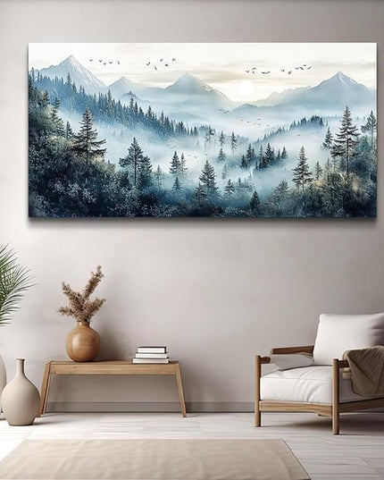 FUHAIHUA Large Wall Decor For Living Room Canvas Wall Art For Office Modern Wall Decorations For Bedroom Forest Fog Landscape Painting Mountain Pictures Artwork Room Home Decor 24x48 In