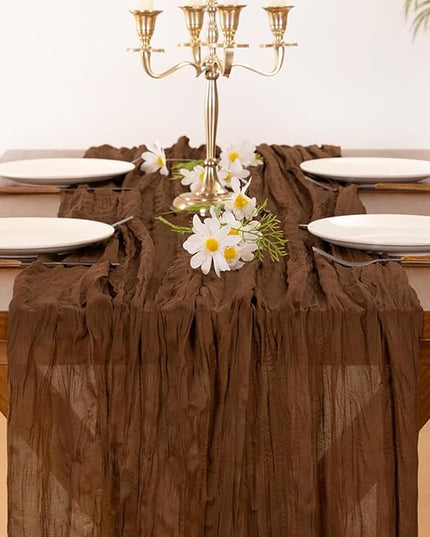Socomi Brown Coffee Cheesecloth Table Runner Christmas Boho Rustic Gauze 120 inch 10FT Cheese Cloth Runner for Wedding Party Baby Shower Birthday Home Decor Holiday Decorations
