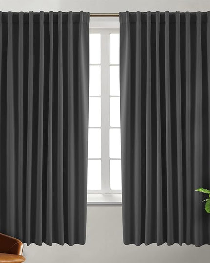 BGment Rod Pocket and Back Tab Blackout Curtains for Bedroom - Thermal Insulated Room Darkening Curtains for Living Room, 2 Window Curtain Panels (70 x 63 Inch, Dark Grey)
