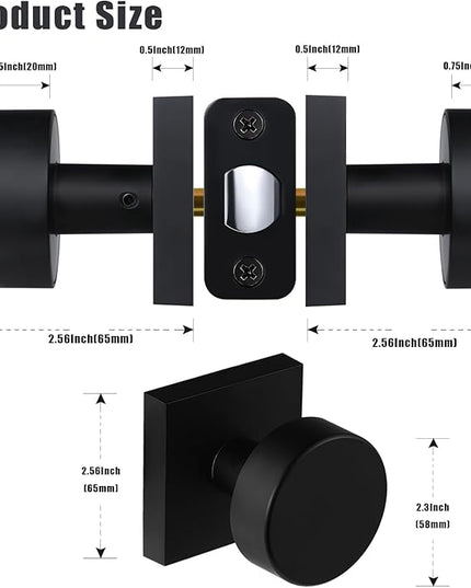 Modern Passage Door Knobs - Matte Black Interior Handles for Closet & Hall