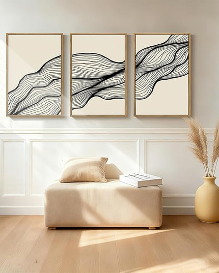 ANHUIB Large Neutral Wall Art Black Minimalist Wall Decor Modern Abstract Painting Set of 3 for Living Room Bedroom 16x24 Inch