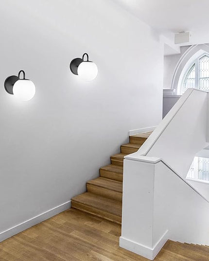 Industrial Bedroom Wall Sconce Black Indoor Wall Light Fixture Milk White Globe Glass Wall Lamp for Bathroom Kitchen Living Room Vanity Hallway (Exclude Bulb)