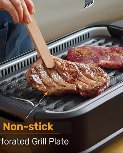Smokeless Grill Indoor, CUSIMAX Electric Grill, 1500W Portable Korean BBQ Grill with LED Smart Display & Tempered Glass Lid, Non-stick Removable Plate, Dishwasher Safe, Black