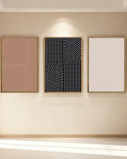 ANHUIB Extra Large Boho Wall Art Black Neutral Wall Decor Minimalist Line Painting set of 3 for Living Room Bedroom Dining Room
